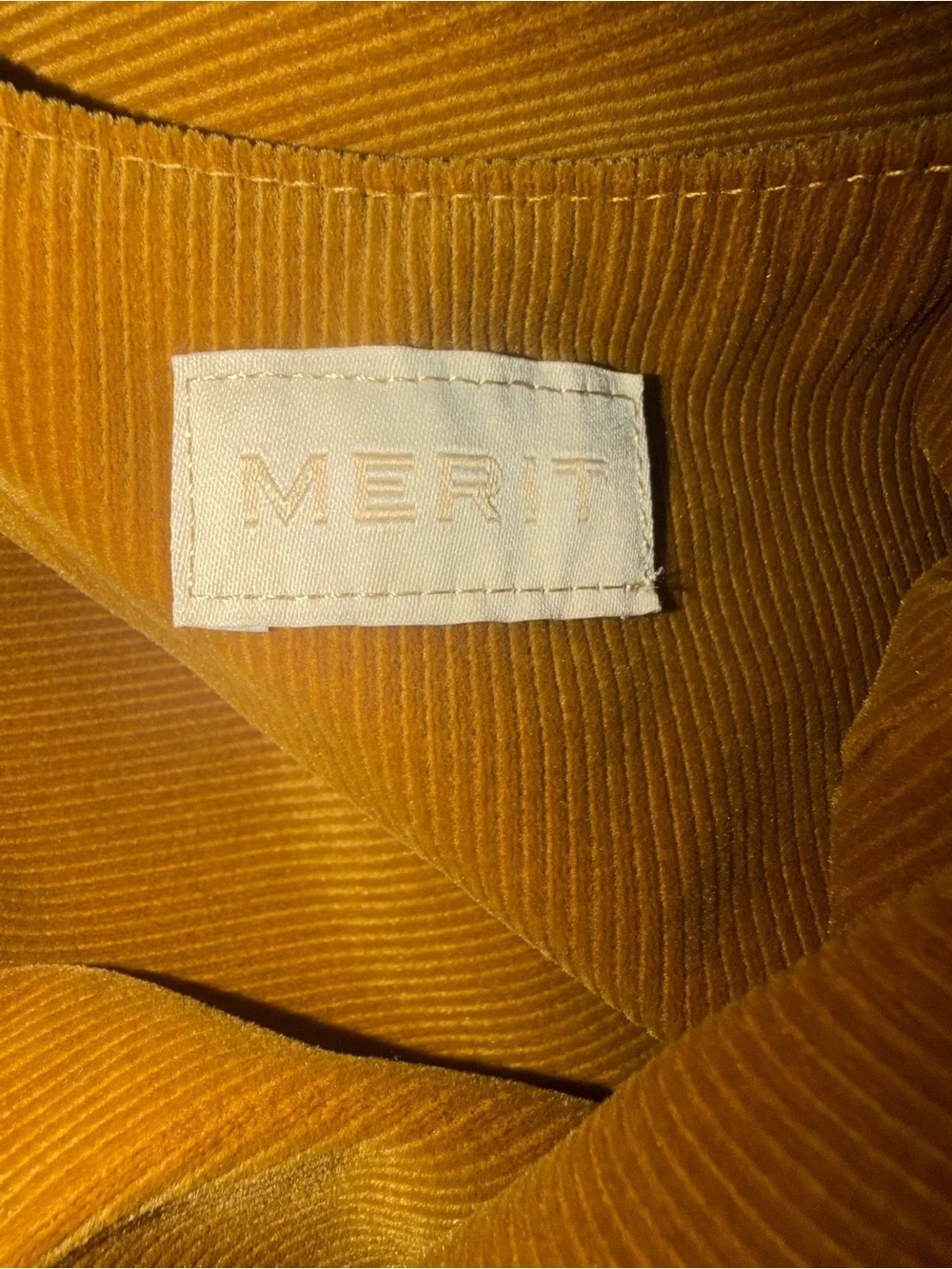 NWOT Merit Beauty Signature Cosmetic Makeup Bag Brown Corduroy Tie-Top Pouch